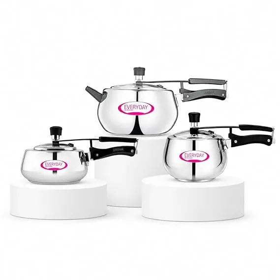 Everyday Stainless Steel Belly Pressure Cooker Set of 3, 2L + 3L + 5L